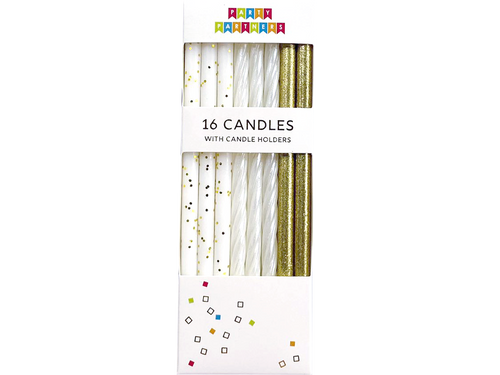 Gold & White Glitter Candles, Set of 16