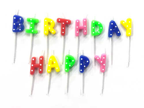 Happy Birthday Rainbow Dotted Candles, Set of 13