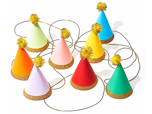 Mini Pom Party Hats, Set of 8