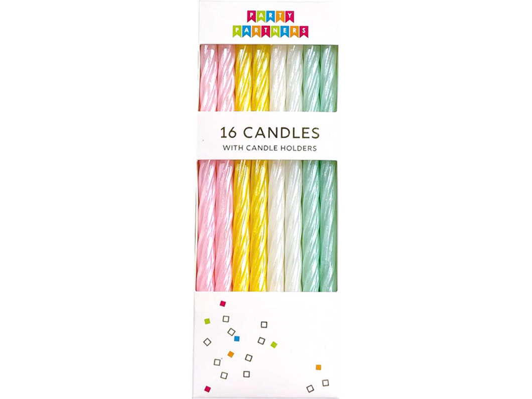 Pearl Pastel Spiral Candles, Set of 16