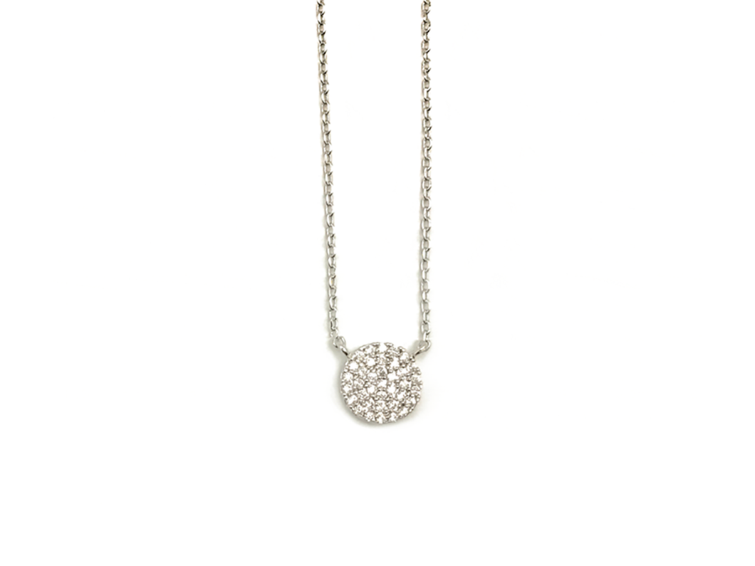 Pave Disc Necklace, Silver