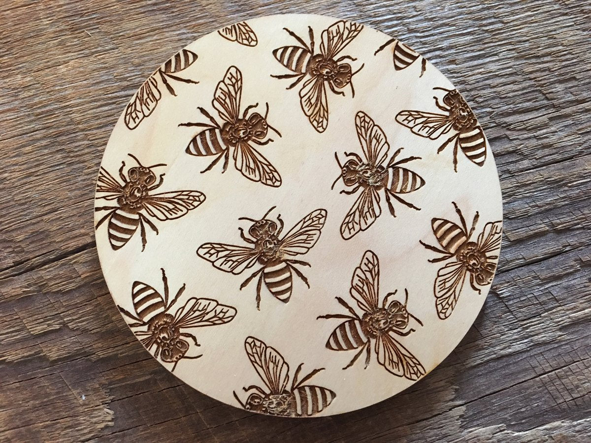 Honey Bees Wood Coaster Set