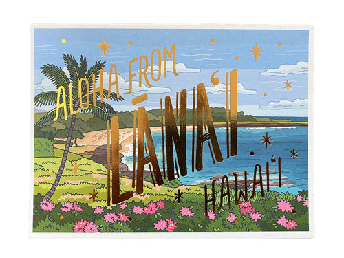 Greetings from Lanai Hawaii Foil Postcard