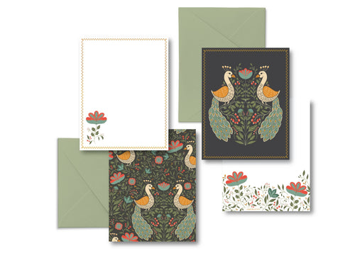 Teal Peacock Flat Notes, Boxed Set of 8