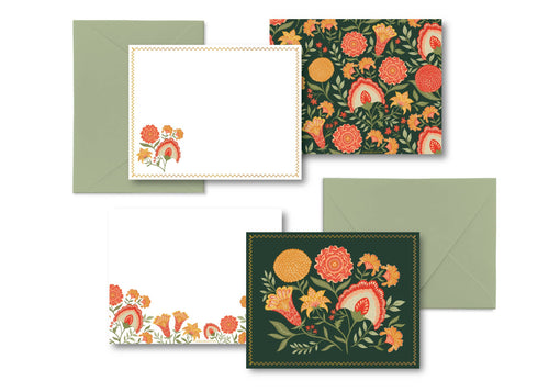 Green Botanical Flat Notes, Boxed Set of 8