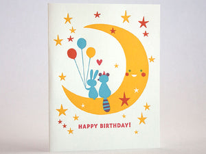 Moon Bunny Raccoon Birthday, Single Card