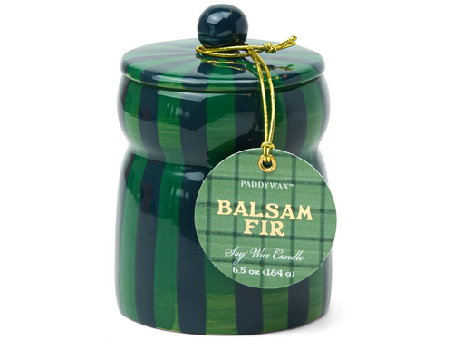 Balsam Fir, Green and Navy Striped Candle