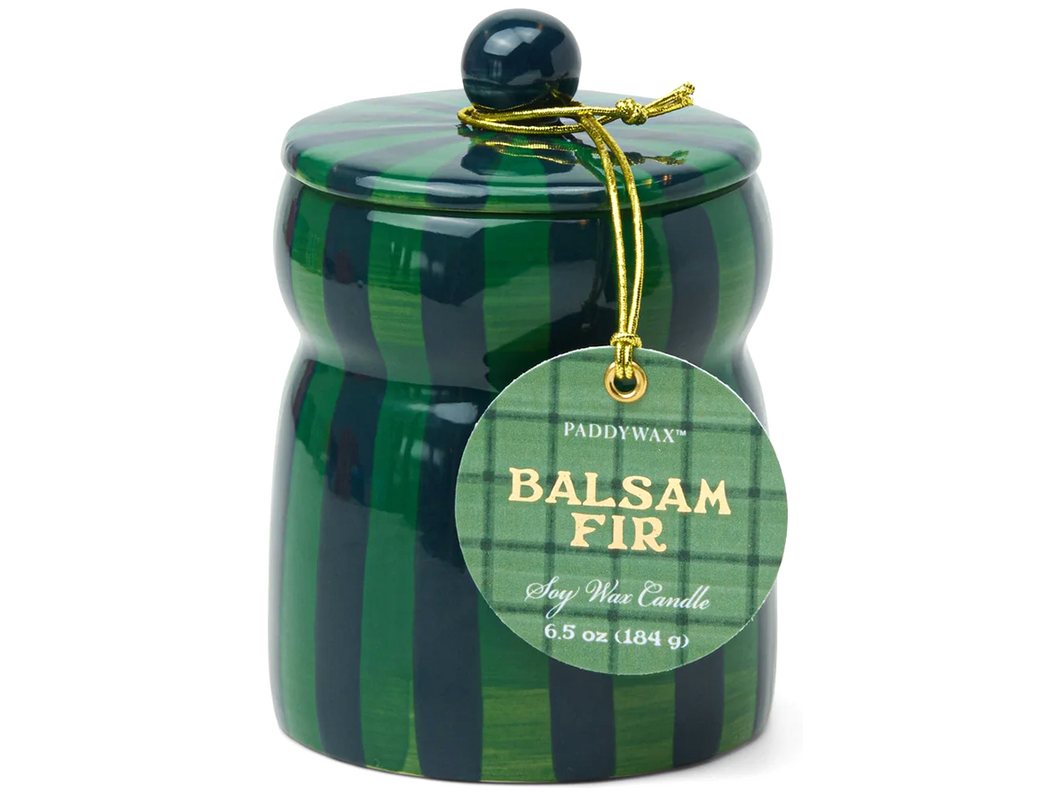 Balsam Fir, Green and Navy Striped Candle