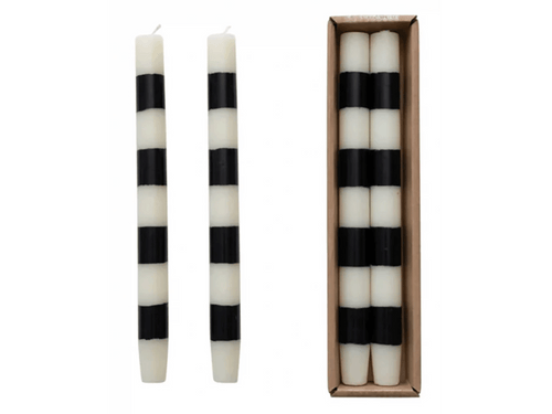 Black & White Striped Taper Candles, Set of 2