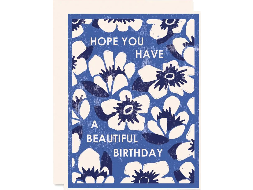 Blue Floral Beautiful Birthday, Single Card