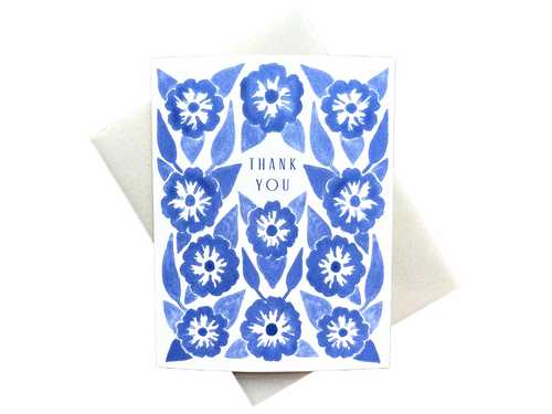 Blue Floral Thank You, Single Card
