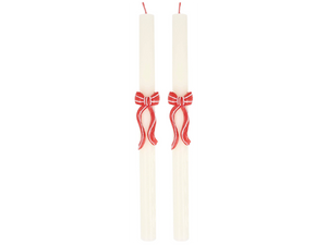 Red Stripy Bow Table Candles
