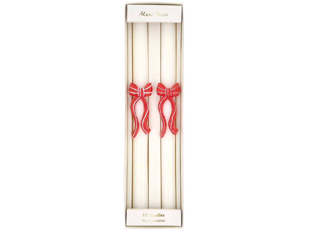 Red Stripy Bow Table Candles