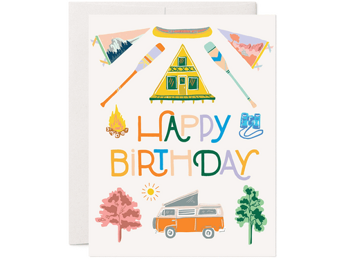 Camping A-Frame Birthday, Single Card