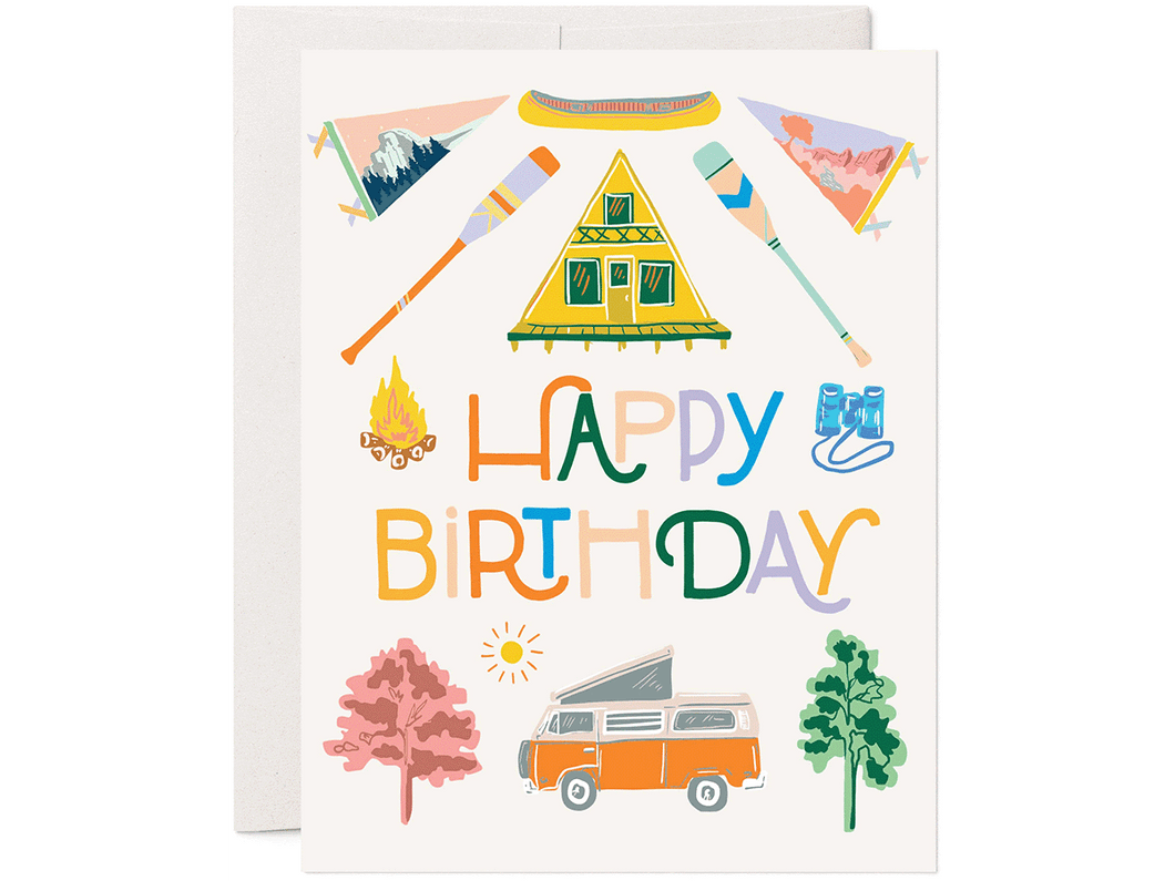 Camping A-Frame Birthday, Single Card