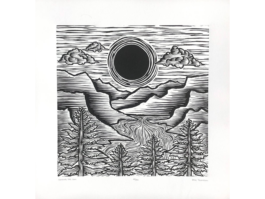 Chasing The Sun, Linocut Art Print