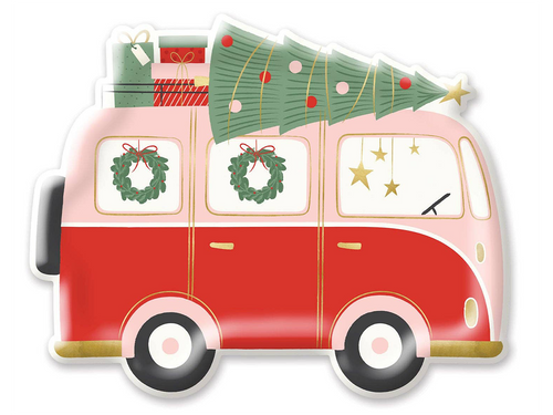 Christmas Van-Shaped Paper Plates, Set of 8