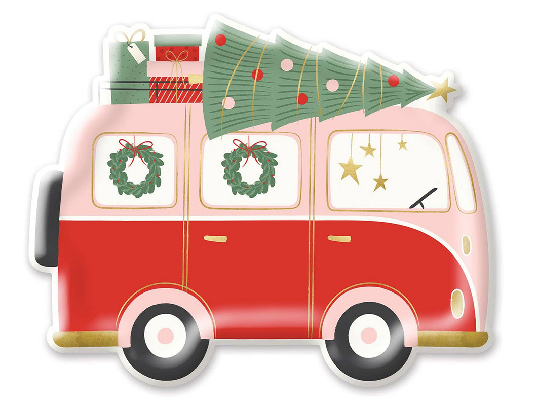 Christmas Van-Shaped Paper Plates, Set of 8