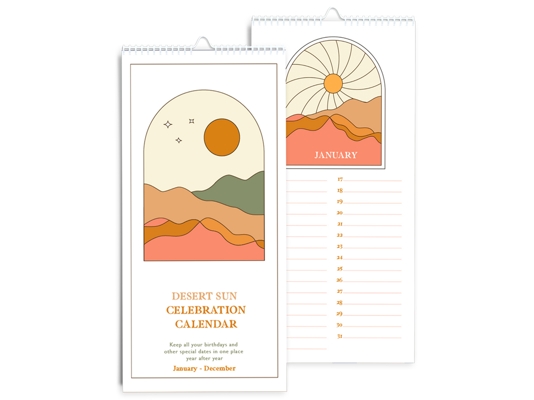Undated Birthday Calendar, Desert Sun