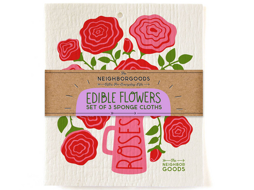 Edible Flowers Sponge Cloth, Set of 3