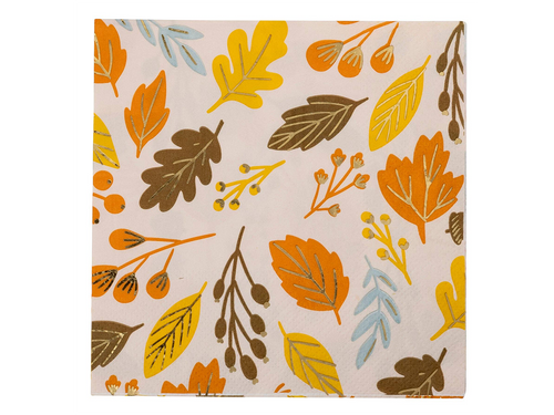 Foiled Harvest Leaves Cocktail Napkins