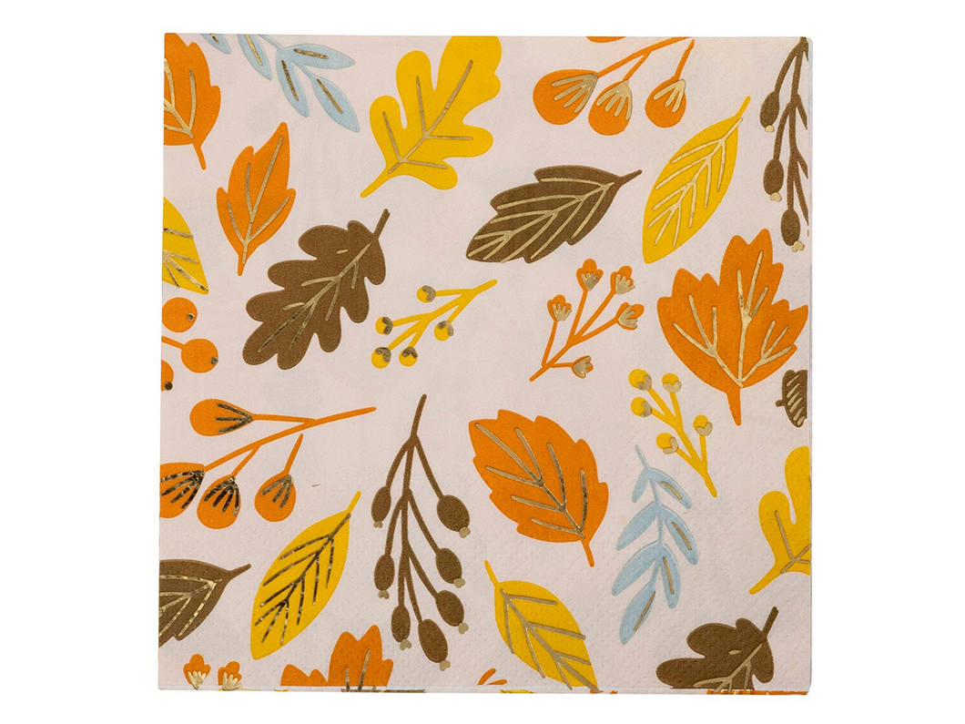 Foiled Harvest Leaves Cocktail Napkins