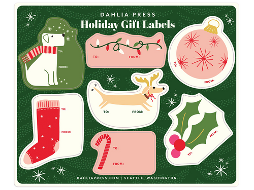 Festive Holiday Gift Labels, Sticker Tag Sheets