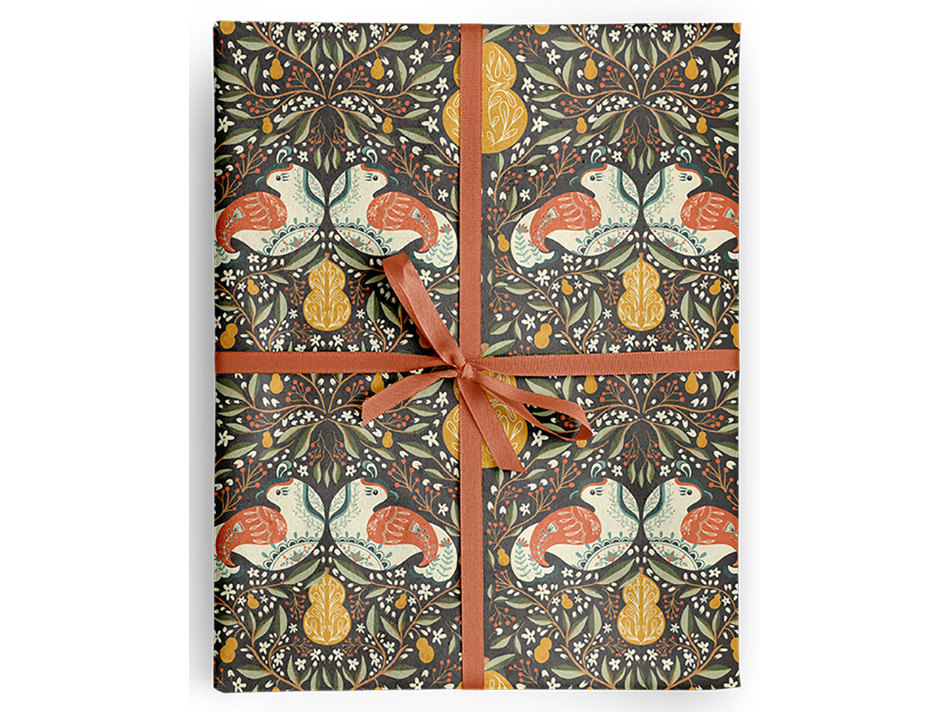 Folk Partridge & Pear Wrap, Set of 3 Sheets