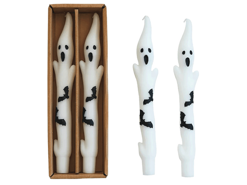 Ghost Shaped Taper Candles with Bats, Set of 2