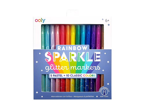 Rainbow Sparkle Glitter Markers, Set of 15