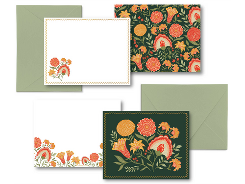 Green Botanical Flat Notes, Boxed Set of 8