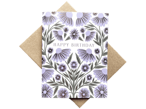 Happy Birthday Purple Florals, Single Card