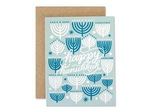 Happy Hanukkah Blue Menorahs, Single Card