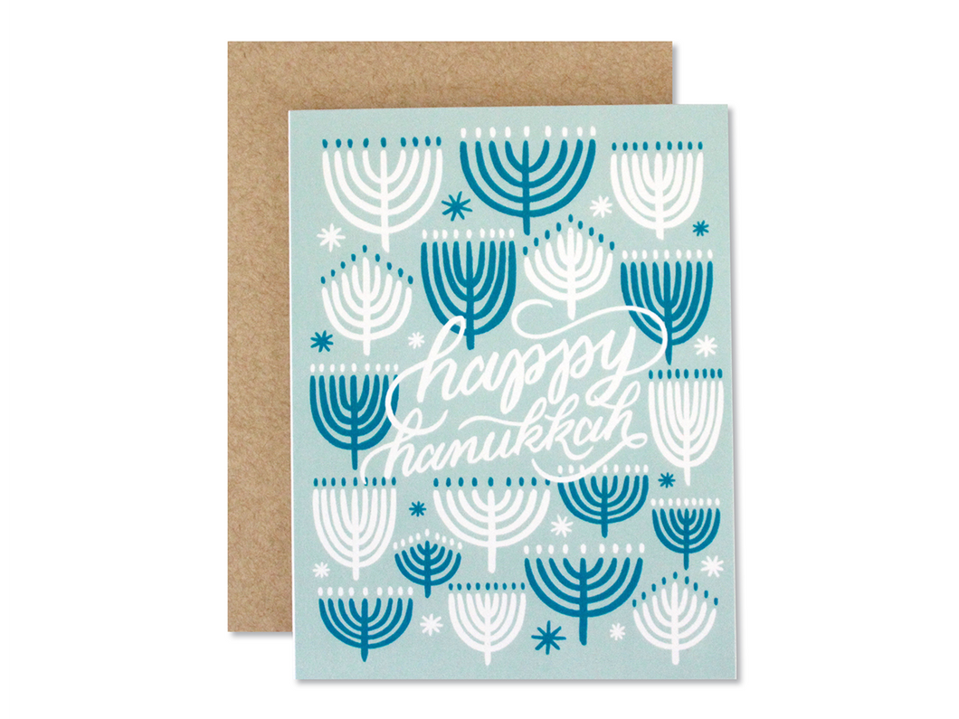 Happy Hanukkah Blue Menorahs, Single Card