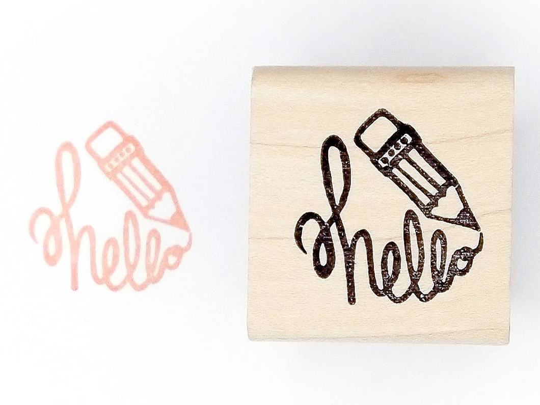 Hello Pencil Rubber Stamp