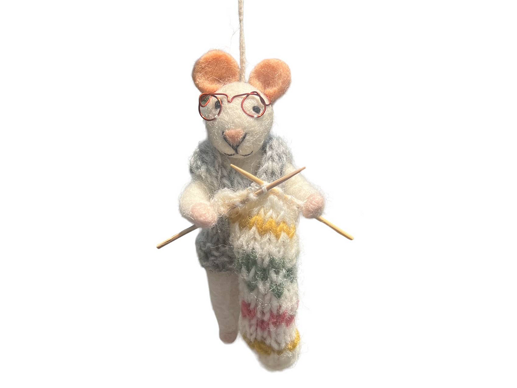 Knitting Mice Felt Ornament