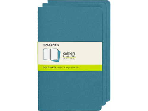 Set of 3 Large Cahier Plain Journals, Brisk Blue