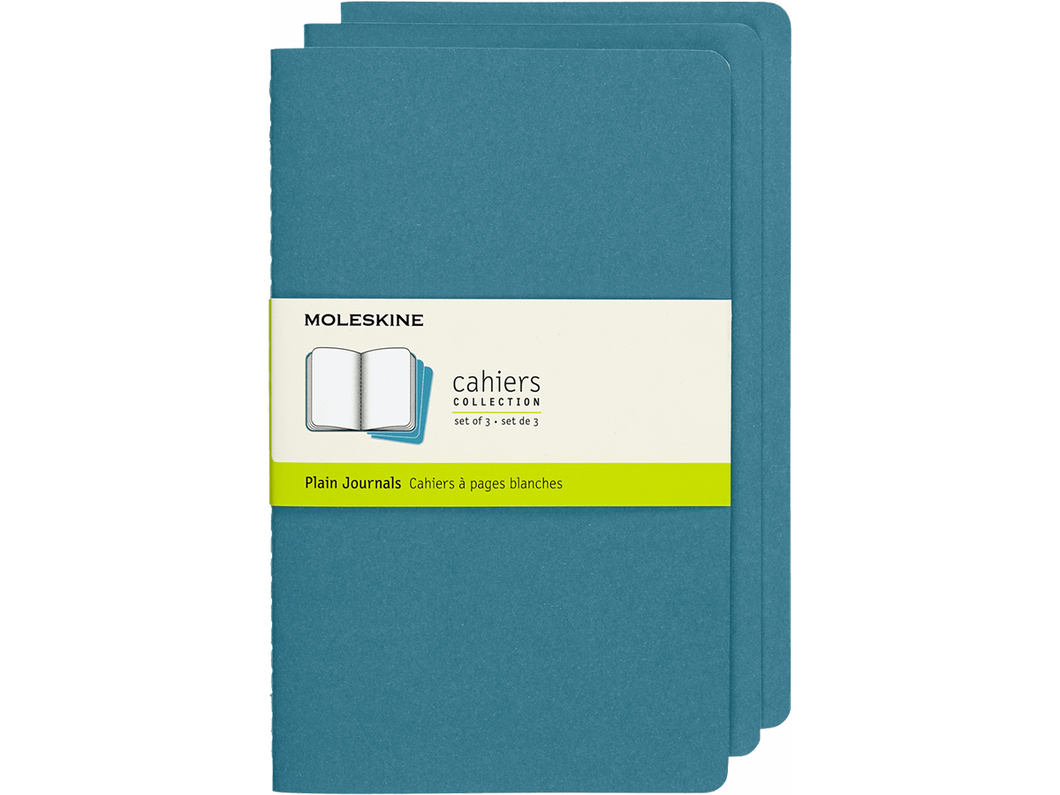 Set of 3 Large Cahier Plain Journals, Brisk Blue