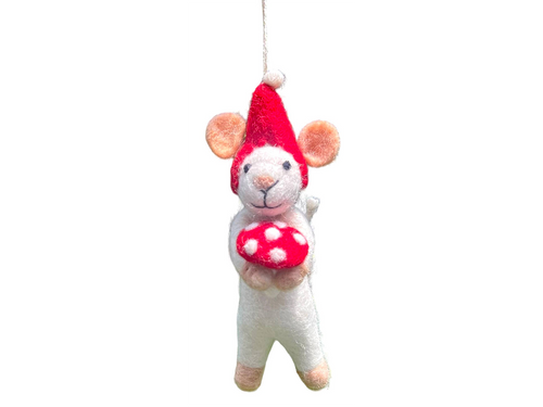 Mouse with Mushroom Felt Ornament