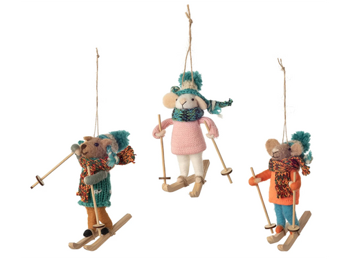 Mouse on Skies, Felt Ornament