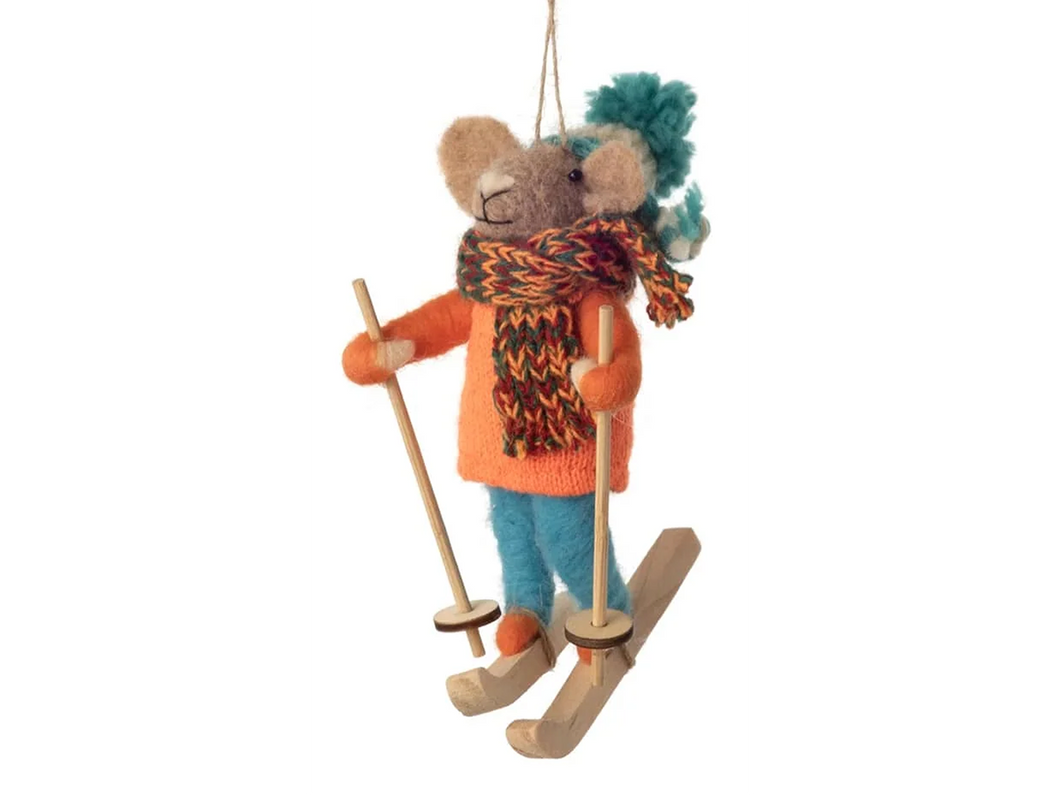 Mouse on Skies, Felt Ornament