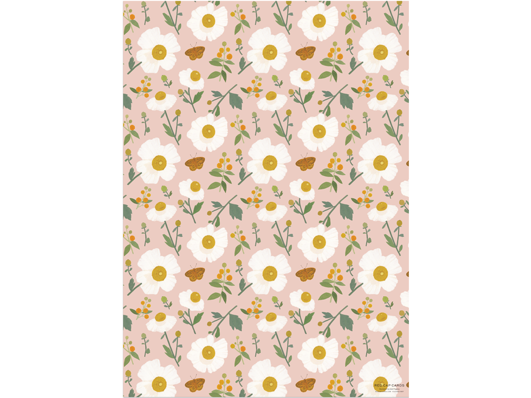 White Poppies Wrapping Paper, Single Sheet