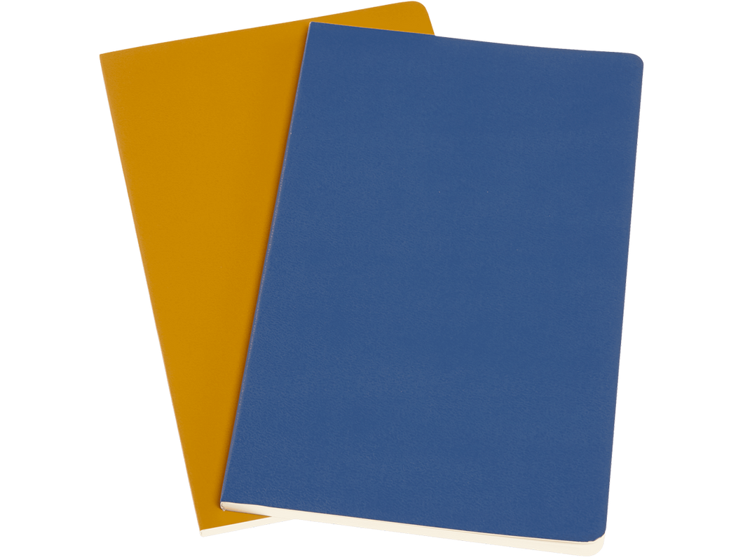 Set of 2 Large Volant Plain Notebooks, Blue/Amber Yellow