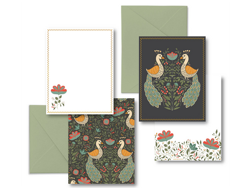 Teal Peacock Flat Notes, Boxed Set of 8