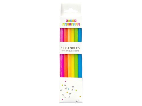 Neon Rainbow Gradient Candles, Set of 12