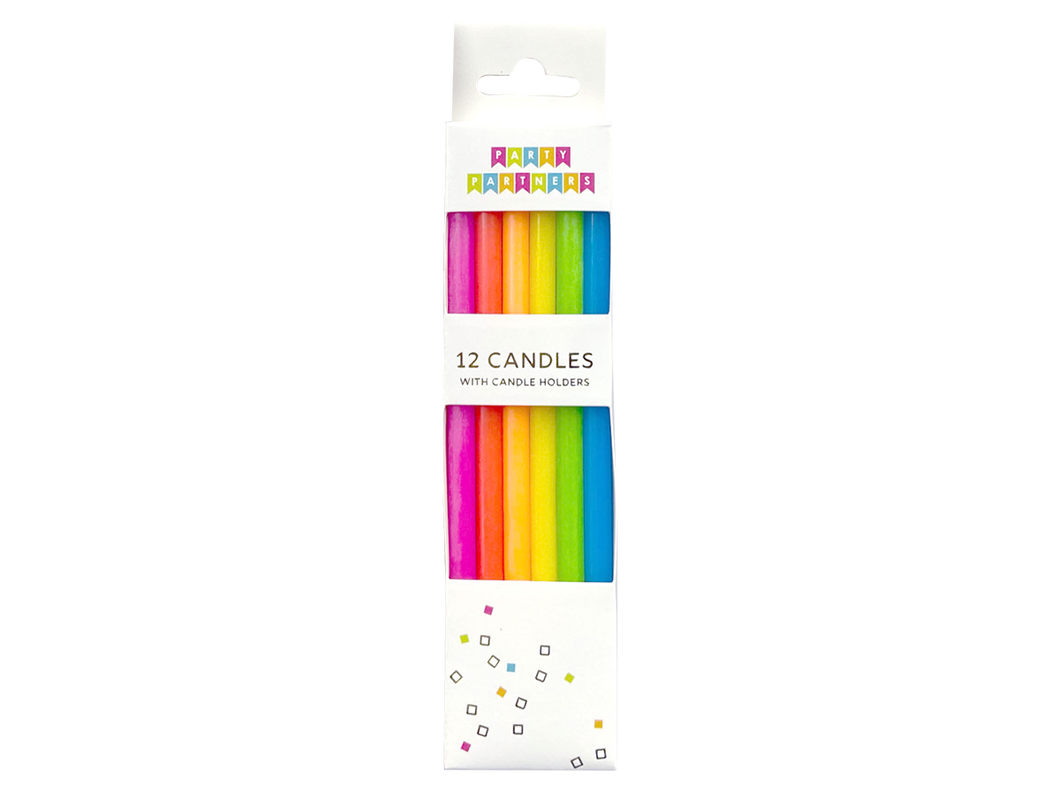 Neon Rainbow Gradient Candles, Set of 12