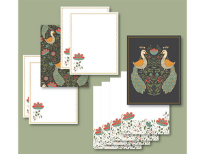 Teal Peacock Flat Notes, Boxed Set of 8