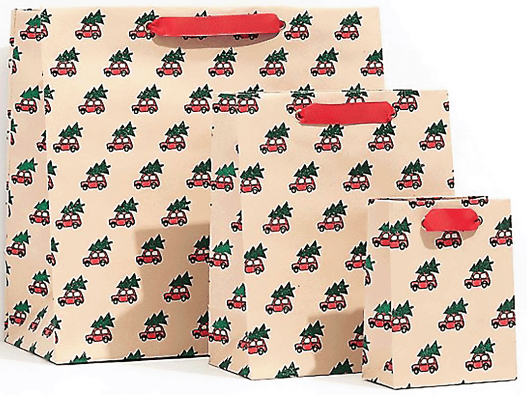 Red Cars with Glitter Trees Gift Bag, Various Sizes