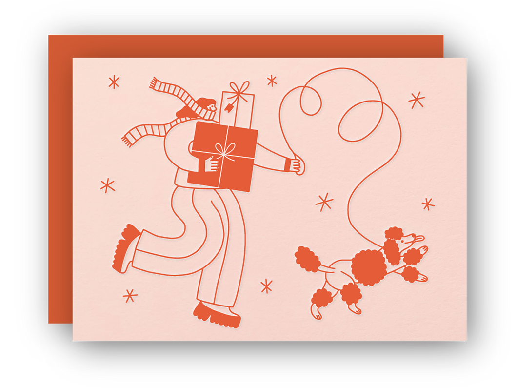 Winter Babe Walking Dog, Single Card