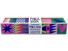 Geo Wooden Pencil Box, Set of 12 Colored Pencils